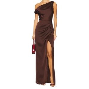 Show Me Your MuMu One-Shoulder Brown Maxi Dress